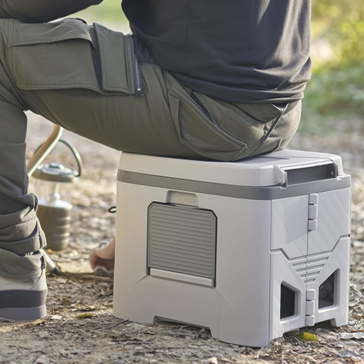 Portable Travel Toilet with Integrated Dual Storage Wings & Odor-Proof Lid β Ergonomic Reusable Foldable Commode with 12.7cm Folding Height for Car Travel & Outdoor Use (White)