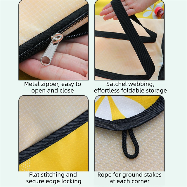 2-in-1 Foldable 145 x 200CM Outdoor Picnic Mat and Storage Handled Bag with Red Sunflower Pattern & 4 Ground Stakes - Portable Waterproof Camping Blanket Travel Picnic Rug for 3-4 People Outdoor use