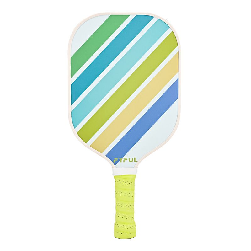 White + Blue + Green Striped Fiberglass Pickleball Paddle β Ultra Lightweight Pickleball Racket for Outdoor Play with Large Sweet Spot, Shock-Absorbing Silicone Grip and TPU Edge Guard