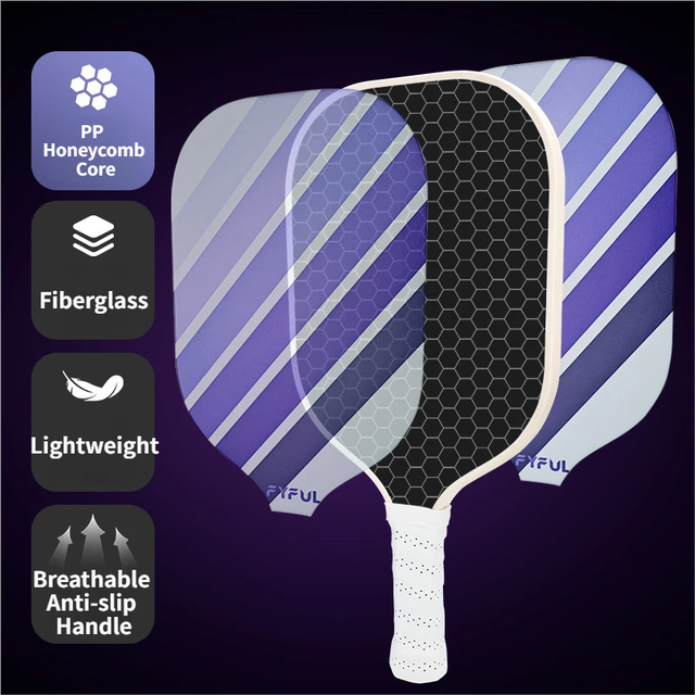 White + Blue + Purple Striped Fiberglass Pickleball Paddle β Ultra Lightweight Pickleball Racket for Outdoor Play with Large Sweet Spot, Shock-Absorbing Silicone Grip and TPU Edge Guard