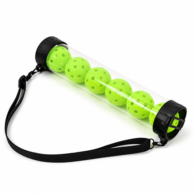 Portable Pickleball Retriever Tube & 6PCS Green 74mm 40-Hole Pickleballs β Back-Saving Transparent 6 Balls Picker Upper with Adjustable Shoulder Strap for Outdoor Play Training