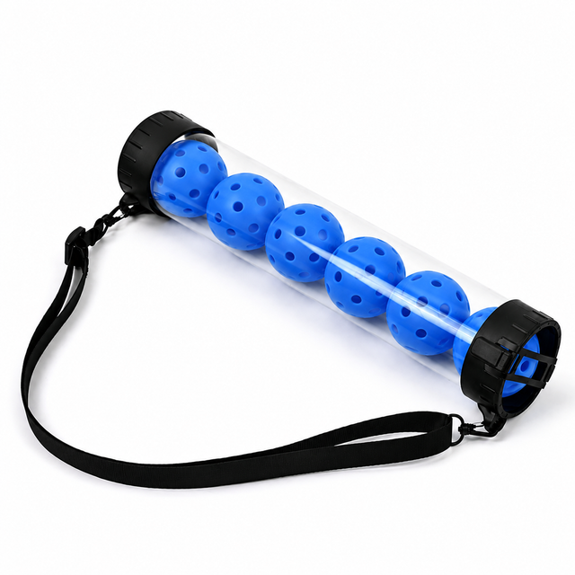 Portable Pickleball Retriever Tube & 6PCS Blue 74mm 40-Hole Pickleballs β Back-Saving Transparent 6 Balls Picker Upper with Adjustable Shoulder Strap for Outdoor Play Training