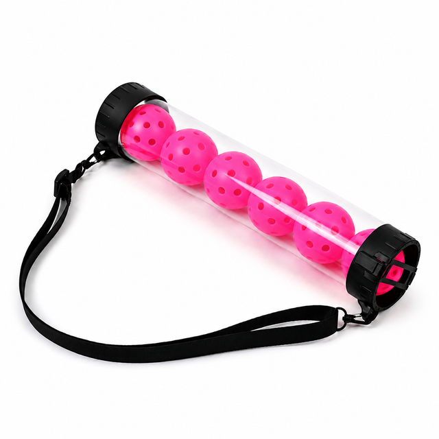 Portable Pickleball Retriever Tube & 6PCS Pink 74mm 40-Hole Pickleballs β Back-Saving Transparent 6 Balls Picker Upper with Adjustable Shoulder Strap for Outdoor Play Training