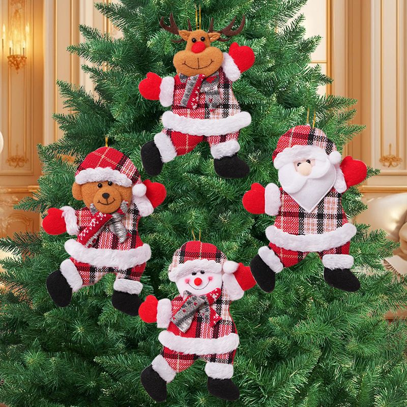 4-Piece Christmas Hanging Plush Ornaments Set - Bright Santa Claus, Snowman, Reindeer & Bear Tree Decor, Christmas in July, Winter Christmas, Yulefest, Secret Santa Gift