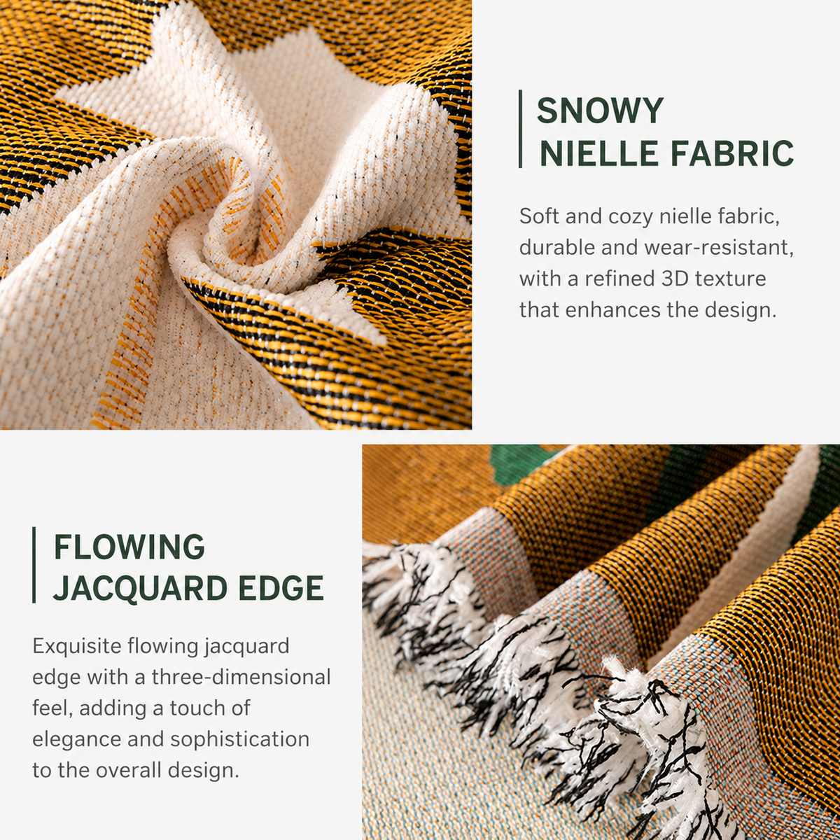 180 x 230 CM Christmas Jacquard Chenille Sofa Cover Throw Blanket with Tassel Fringe (Style 1), Elegant Festive Couch Protector Slipcover for Holiday Home Decor and Multi-Purpose Use