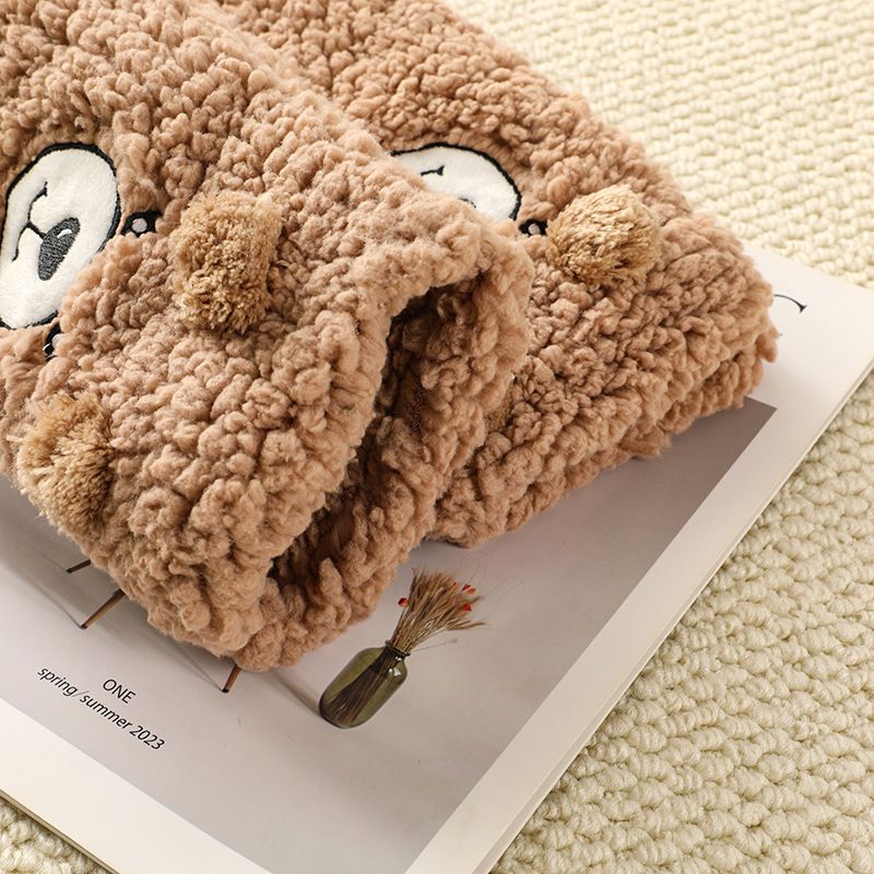 Coffee Winter Women’s Cute Bear Plush Knee High Slipper Socks – Warm Fleece Floor Socks and Sleeping Socks with Non-Slip Grips, One Size for EU 35-40