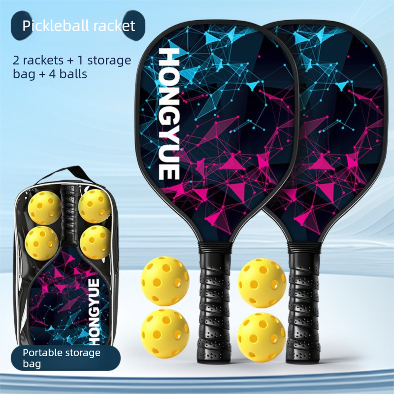Black and Pink and Blue Professional Carbon Fiber Pickleball Paddle Set (2 Rackets + 4 Balls + 1 Carry Bag)- Lightweight Pickleball Racket with Balls for Outdoor Sports Training