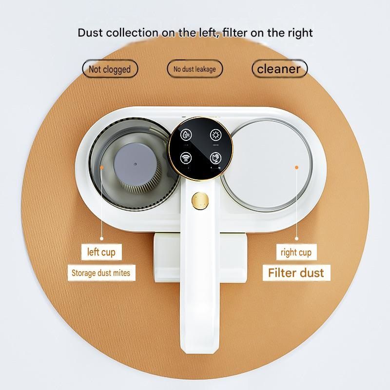 Winter Cleaning Kit White Wireless Dust Mite Vacuum and Beige Double Roller Carpet Brush Combo - UV Light, 500ml Dust Cup, Hot Air Drying, Lightweight PP Carpet Brush for Bed, Sofa and Floor Cleaning
