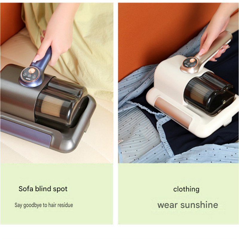 Home Clean Essential 2-piece set -Black Wireless UV Mite Remover Vacuum and Floral Blue Canvas Apron Bundle - 8000rpm Tapping, Washable HEPA Filter, Waterproof Kitchen Bib with Hand Wipe Pocket for Home and Cooking