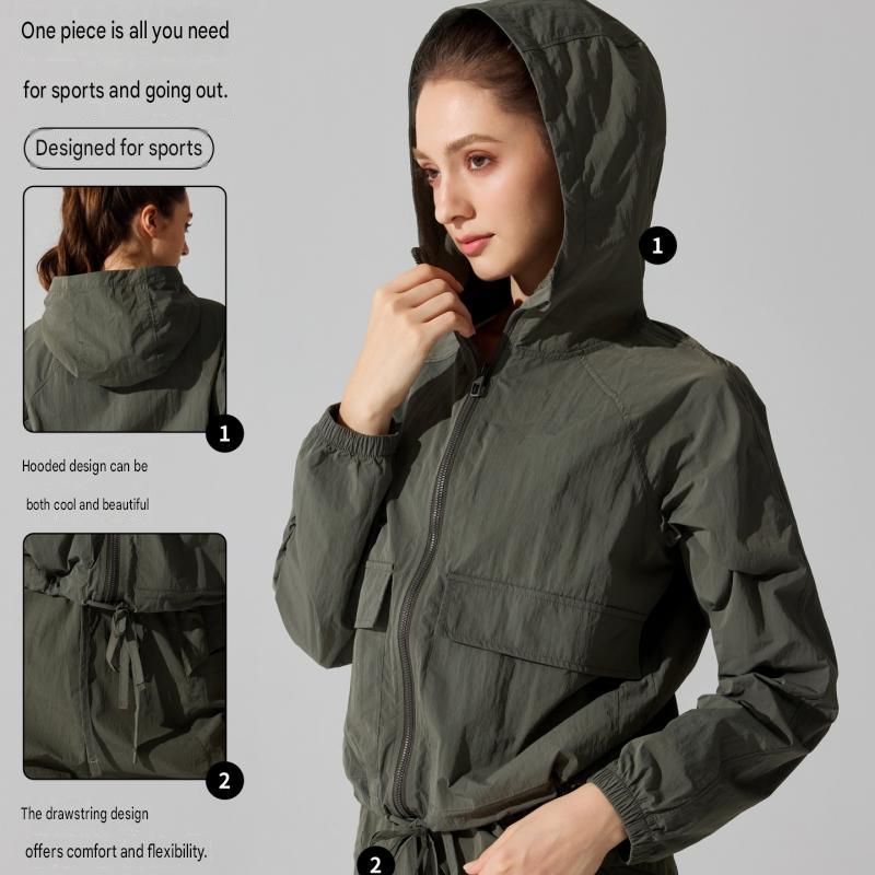 Black S Size Women's Lightweight Hooded Windbreaker Jacket - Nylon, Waterproof, Windproof, Sun Protection, Loose Fit for Hiking, Running, Yoga and Outdoor Activities