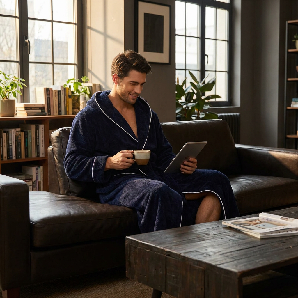 Men's Plush Fleece Hooded Bathrobe Blue XL Size Shawl Collar Dressing Gown - Thick Warm Soft Winter Loungewear with Belt Deep Pockets Machine Washable Home Spa Comfort Gift Ready