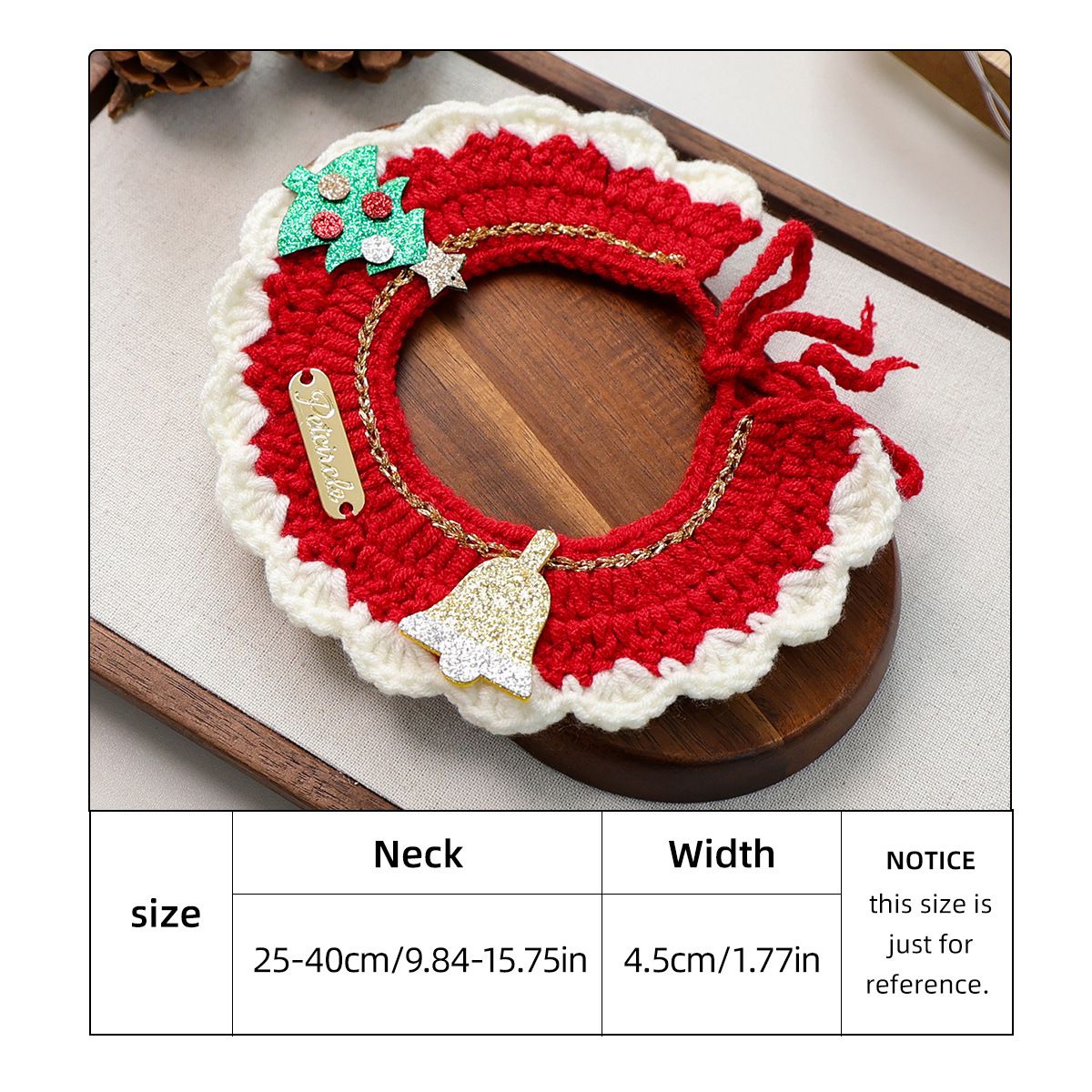 Christmas Pet Collar(Tree bell) Knitted Festive Dog Cat Collar Red Green Adjustable Soft Lightweight Holiday Pet Accessories for Small Dogs and Cats Party Wear
