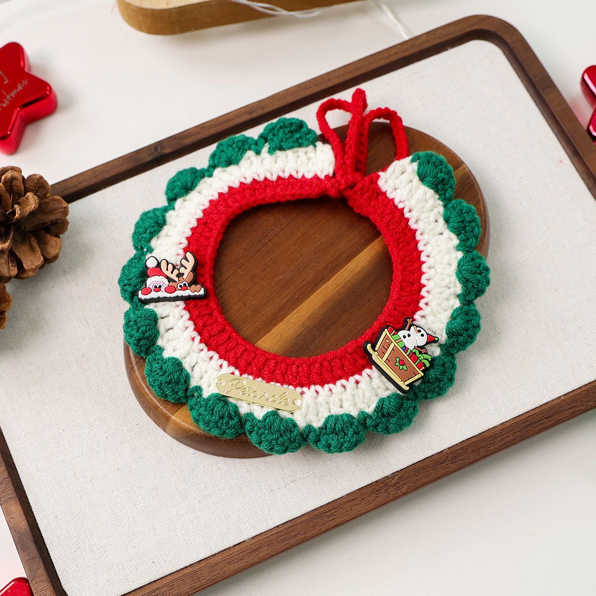 Christmas Pet Collar(Snowman, deer, old man) Knitted Festive Dog Cat Collar Red Green Adjustable Soft Lightweight Holiday Pet Accessories for Small Dogs and Cats Party Wear
