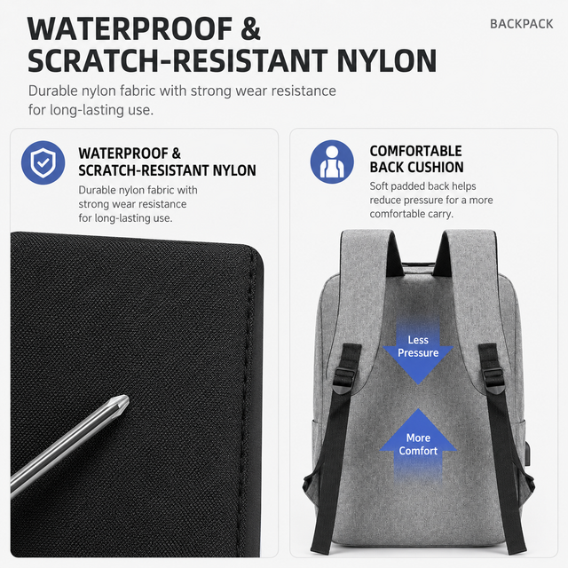 3-Piece Black Set Large Capacity Waterproof Business Travel Backpack + Crossbody Bag + Coin Purse with 16 Inch Laptop Padded Compartment, Muti Pockets & USB Charging Port