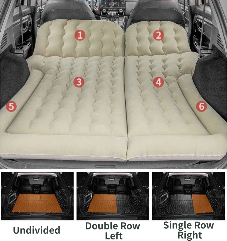 Black Large Inflatable Universal Car Air Mattress with 2 Pillows, Pump and Storage Bag - Dual Zone Split Bed Soft Flocked Camping Travel Bed Integrated Head / Backrest Buffer for SUV MPV Long drives