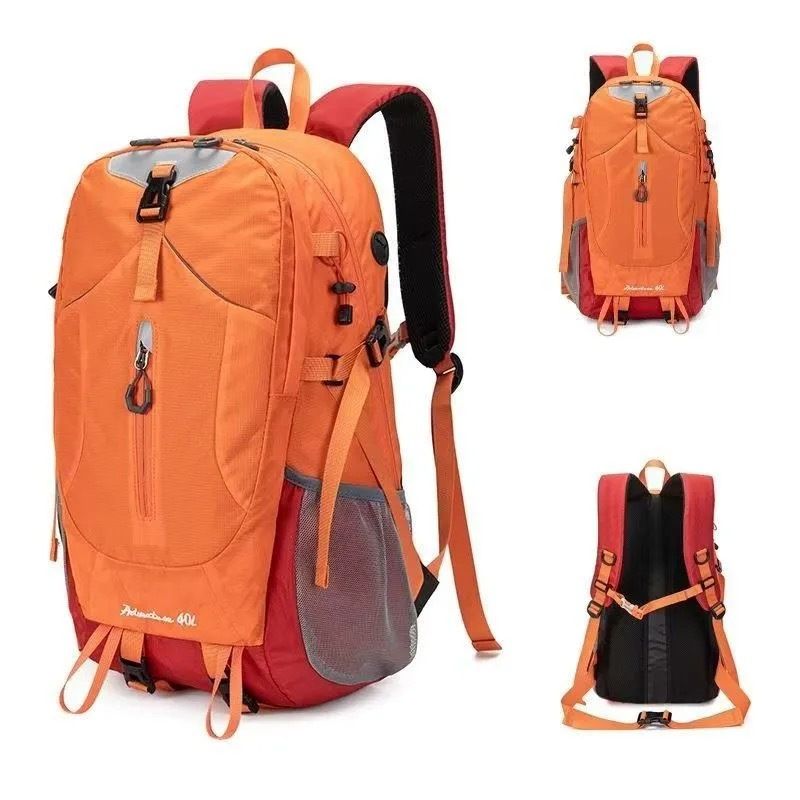 40L Red Lightweight Outdoor Hiking Backpack with Rain Cover, Multi-Pocket Storage and Gear Attachments - Waterproof Travel Daypack for Trekking Camping Cycling Adventures