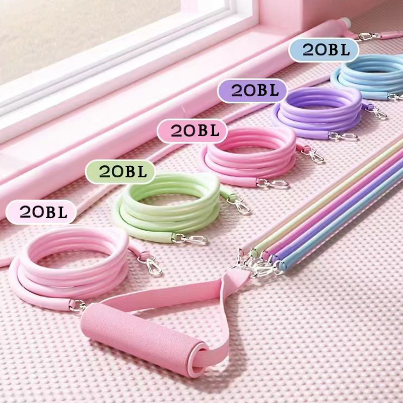 Women's Multifunctional 100 lbs Resistance Band Set with Storage Bag, Foam Handles and Ankle Straps for Home Fitness & Pilates Workout (Pink Macaron Carabiners Style)