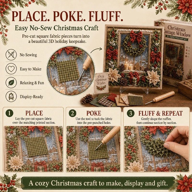 Peaceful Dove 3D Fabric Poke Art Kit - 20 x 20cm No Sew DIY Craft Set with Pre Cut Fabric and Poking Tool, Christmas Handmade Decor and Gift Activity