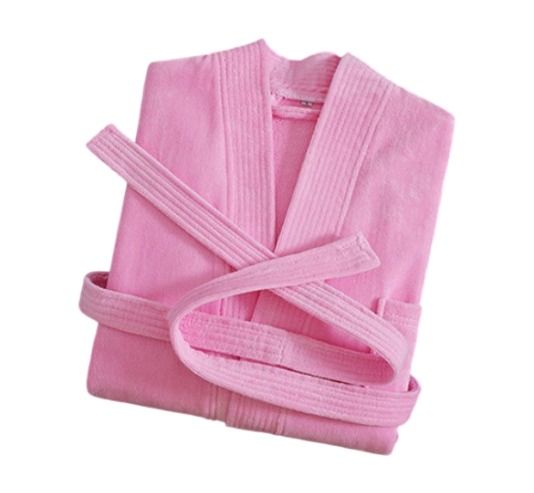 Pink Soft Absorbent 100% Cotton Terry Bathrobe - 120cm Long Adult Towel Robe with 140cm Chest, Overlapping Collar, Waist Belt and Pockets for Home Bath and Spa