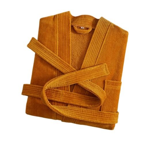 Orange Soft Absorbent 100% Cotton Terry Bathrobe - 120cm Long Adult Towel Robe with 140cm Chest, Overlapping Collar, Waist Belt and Pockets for Home Bath and Spa