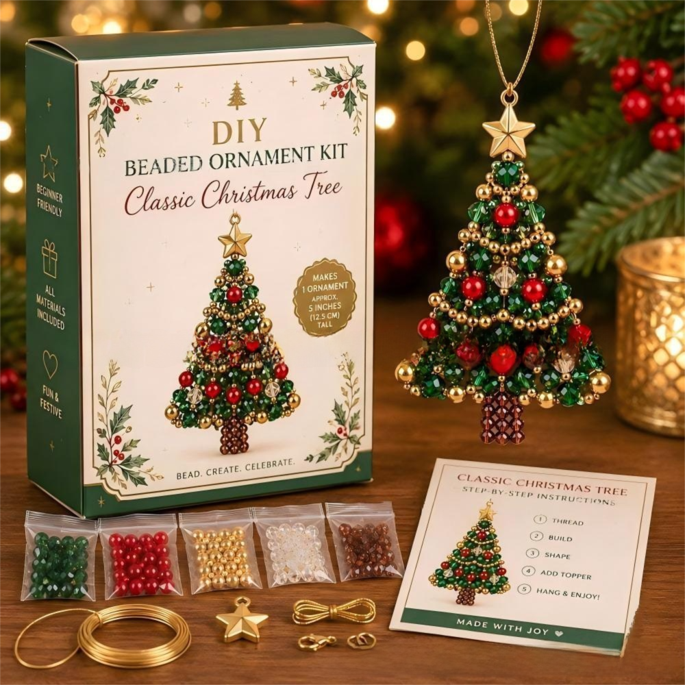 DIY Christmas Tree Beaded Ornament Kit - Classic Christmas Tree Handmade Bead Craft Hanging Decoration for Gift Making and Holiday Decor