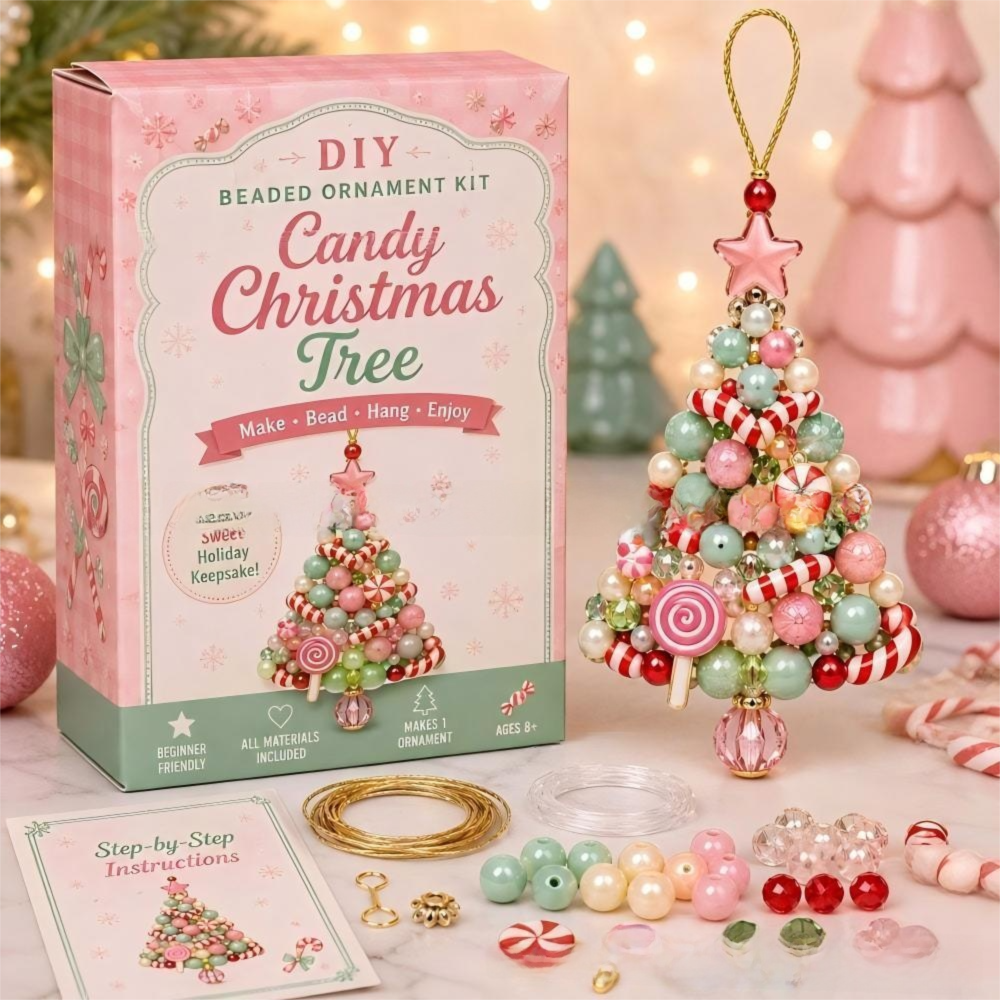 DIY Christmas Tree Beaded Ornament Kit - Candy Christmas Tree Handmade Bead Craft Hanging Decoration for Gift Making and Holiday Decor