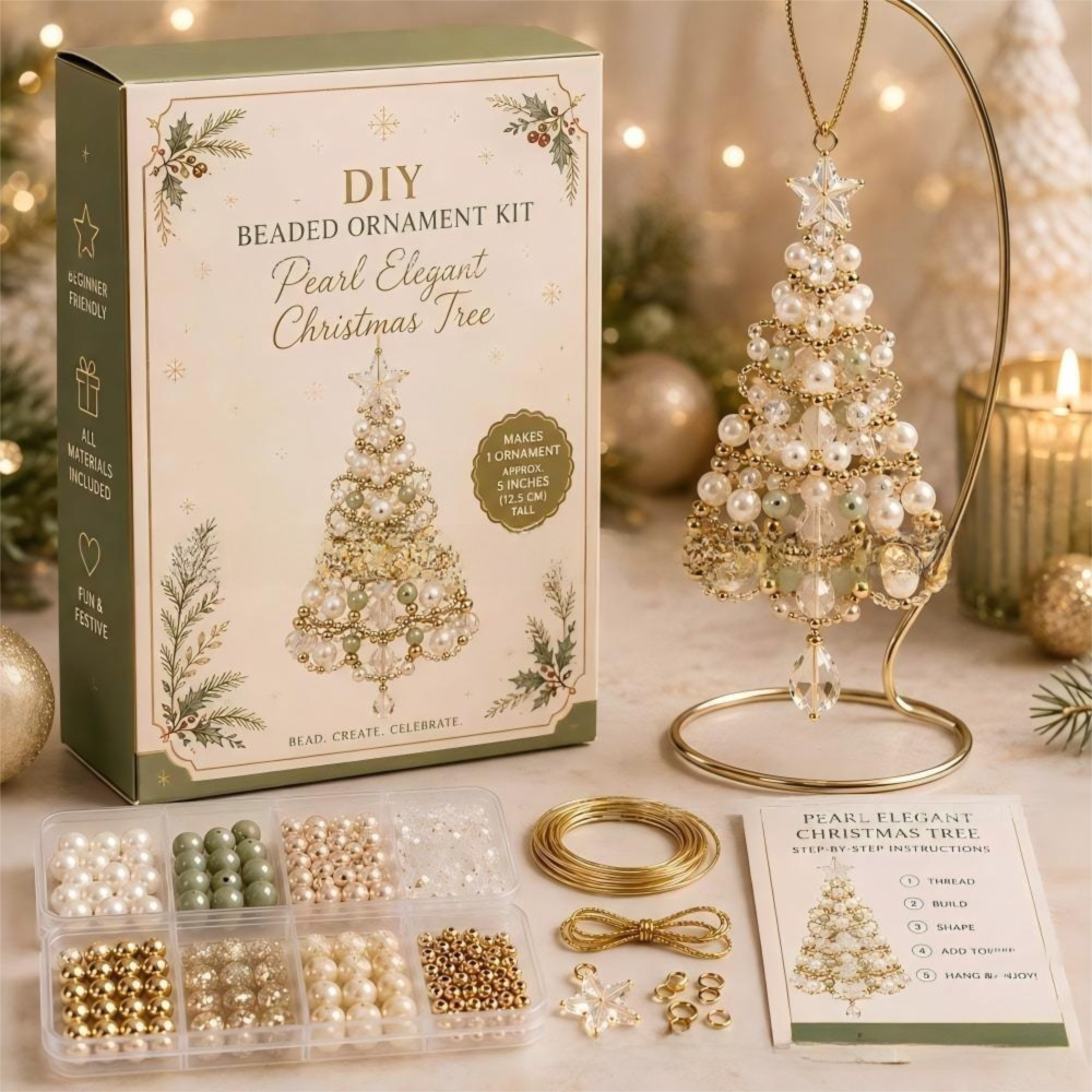 DIY Christmas Tree Beaded Ornament Kit - Pearl Christmas Tree Handmade Bead Craft Hanging Decoration for Gift Making and Holiday Decor