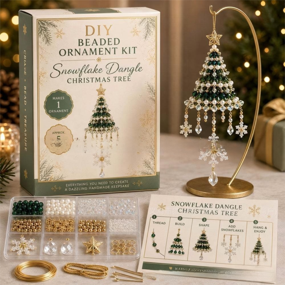 DIY Christmas Tree Beaded Ornament Kit - Snowflake Christmas Tree Handmade Bead Craft Hanging Decoration for Gift Making and Holiday Decor