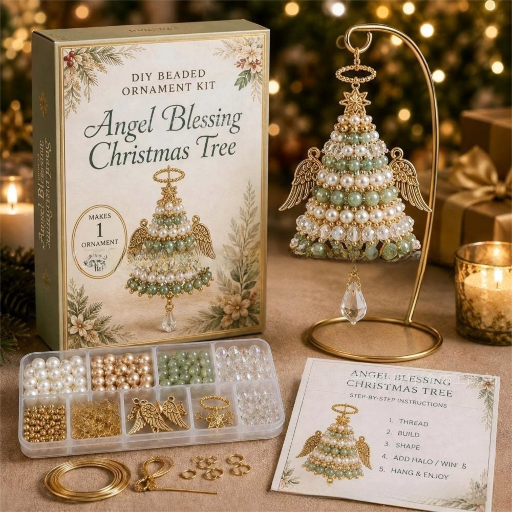 DIY Christmas Tree Beaded Ornament Kit - Angel Wings Christmas Tree Handmade Bead Craft Hanging Decoration for Gift Making and Holiday Decor