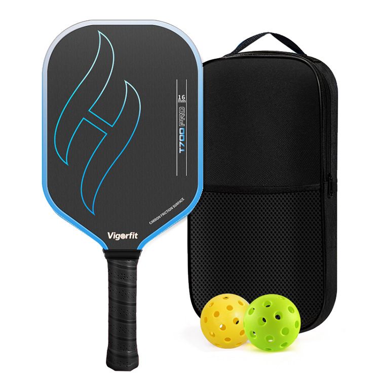 T700 Carbon Fibre Textured Pickleball Set - Black & Blue Lightweight Pro Paddle with 2 Balls and Carry Bag for Outdoor Training and Recreational Play