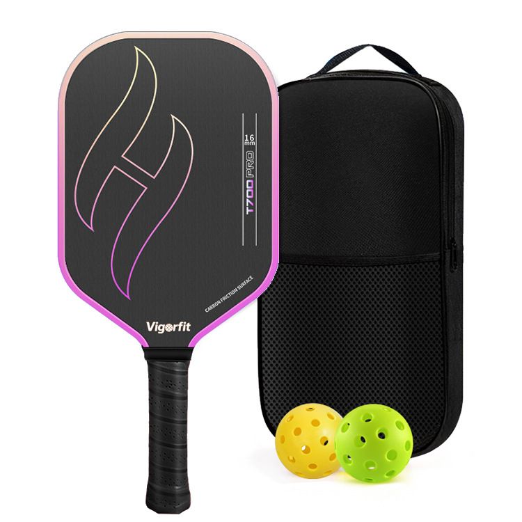 T700 Carbon Fibre Textured Pickleball Set - Black & Purple Lightweight Pro Paddle with 2 Balls and Carry Bag for Outdoor Training and Recreational Play