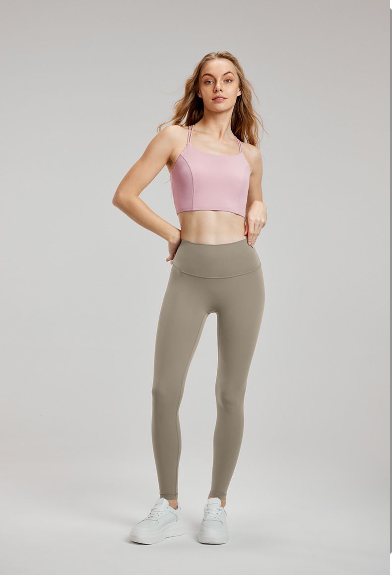Chestnut Brown High Waist Yoga Leggings for Women L Size - Seamless Peach Lift Gym Pants with Hidden Back Pocket & Elastic Tummy Control, Soft Breathable 4-Way Stretch Workout Tights