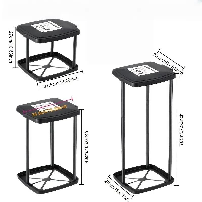 3 Height Expandable Rubbish Bin Stand with Lid, 27/48/70cm Adjustable Trash Bag Holder for Camping Home and Outdoor Use