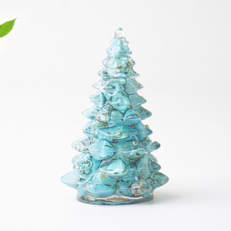 Turquoise Resin Crystal Christmas Tree Ornament - 55 x 87mm Large Size Decorative Gemstone Style Tabletop Tree for Festive Home Decor Gift Giving