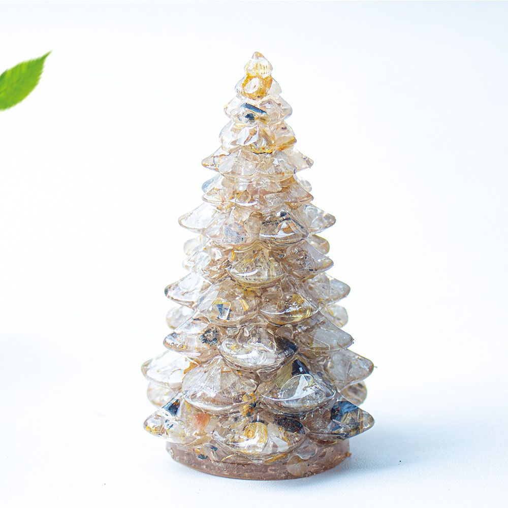 Champagne Quartz Resin Crystal Christmas Tree Ornament - 55 x 87mm Decorative Mixed Gemstone Style Tabletop Tree for Festive Home Decor Gift Giving