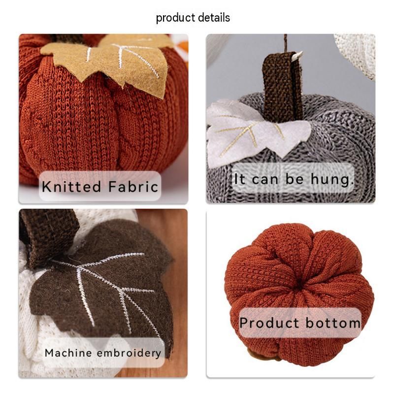 3-pack Brown Knitted Pumpkin Decoration - Polyester Fabric Fall Harvest Ornament With Hanging Loop For Thanksgiving Table Centre And Farmhouse Home Decor
