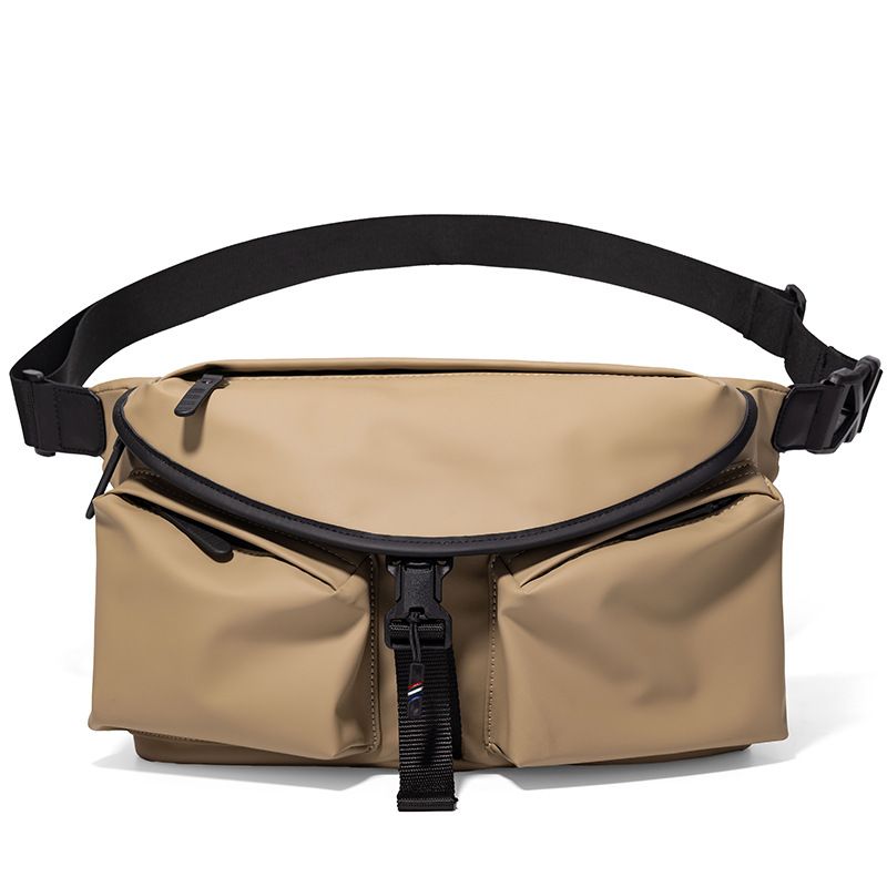 Khaki Ultra-Light Men's Crossbody Bag - PU Water-Resistant Sling Bag with Multi-Compartment Storage, Adjustable Strap, and Secure Zipper Closure for Commuting, Cycling, and Urban Travel