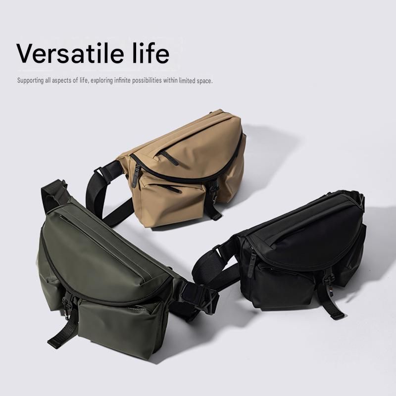 Khaki Ultra-Light Men's Crossbody Bag - PU Water-Resistant Sling Bag with Multi-Compartment Storage, Adjustable Strap, and Secure Zipper Closure for Commuting, Cycling, and Urban Travel