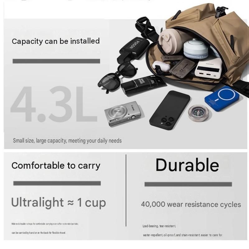 Khaki Ultra-Light Men's Crossbody Bag - PU Water-Resistant Sling Bag with Multi-Compartment Storage, Adjustable Strap, and Secure Zipper Closure for Commuting, Cycling, and Urban Travel