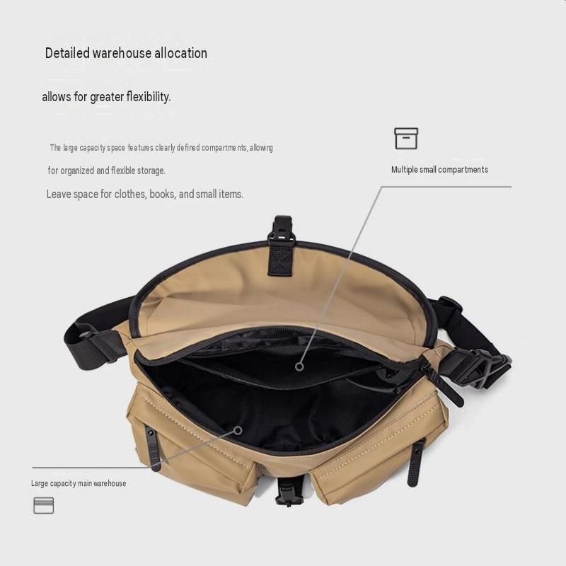 Khaki Ultra-Light Men's Crossbody Bag - PU Water-Resistant Sling Bag with Multi-Compartment Storage, Adjustable Strap, and Secure Zipper Closure for Commuting, Cycling, and Urban Travel