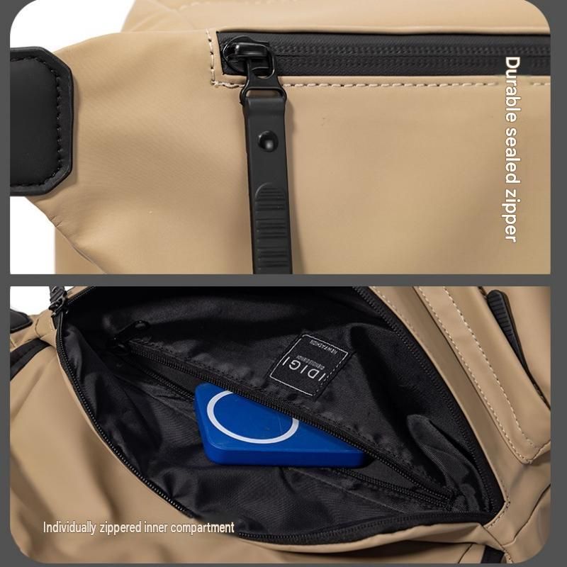 Khaki Ultra-Light Men's Crossbody Bag - PU Water-Resistant Sling Bag with Multi-Compartment Storage, Adjustable Strap, and Secure Zipper Closure for Commuting, Cycling, and Urban Travel