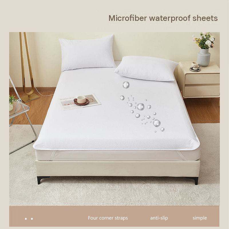 137*190cm White Waterproof Mattress Protector - Microfibre Terry Towelling Top, TPU Membrane Barrier, Machine Washable Fitted Sheet with 4 Corner Straps