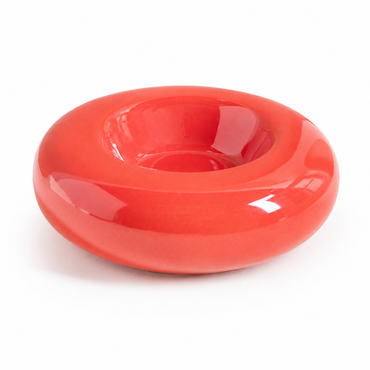 Red Ceramic Pet Donut Bowl - 50ml Food Dish for Cats and Small Dogs - Non Slip Base, Easy Clean Glaze, Compact Snack Feeder, Pastel Colours, Home and Travel Use