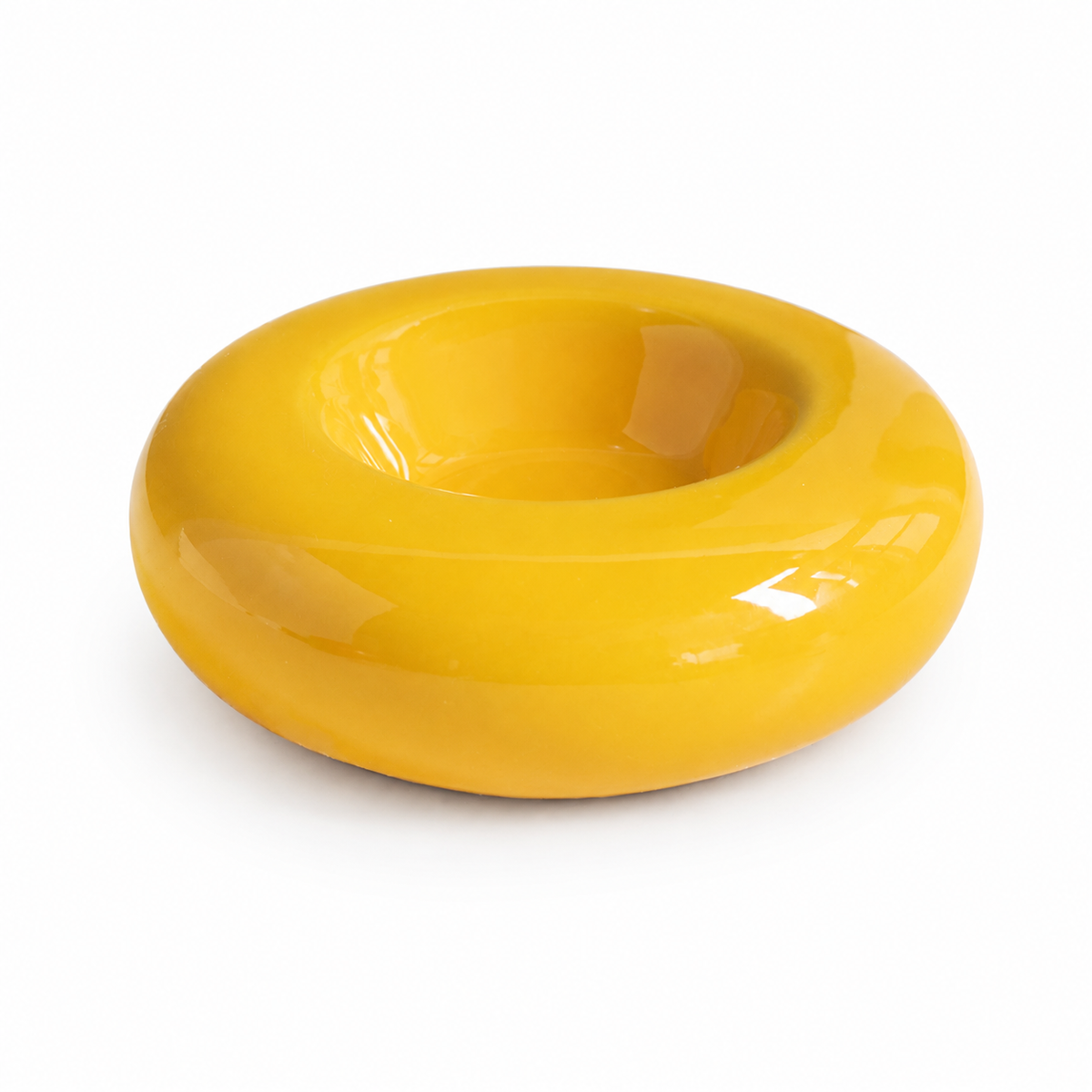 Yellow Ceramic Pet Donut Bowl - 50ml Food Dish for Cats and Small Dogs - Non Slip Base, Easy Clean Glaze, Compact Snack Feeder, Pastel Colours, Home and Travel Use
