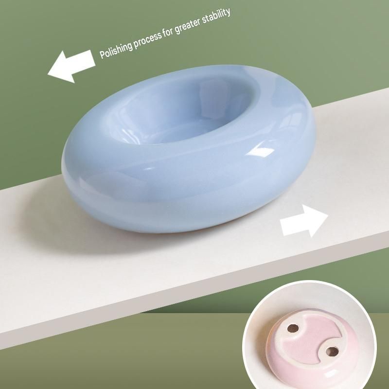 Yellow Ceramic Pet Donut Bowl - 50ml Food Dish for Cats and Small Dogs - Non Slip Base, Easy Clean Glaze, Compact Snack Feeder, Pastel Colours, Home and Travel Use