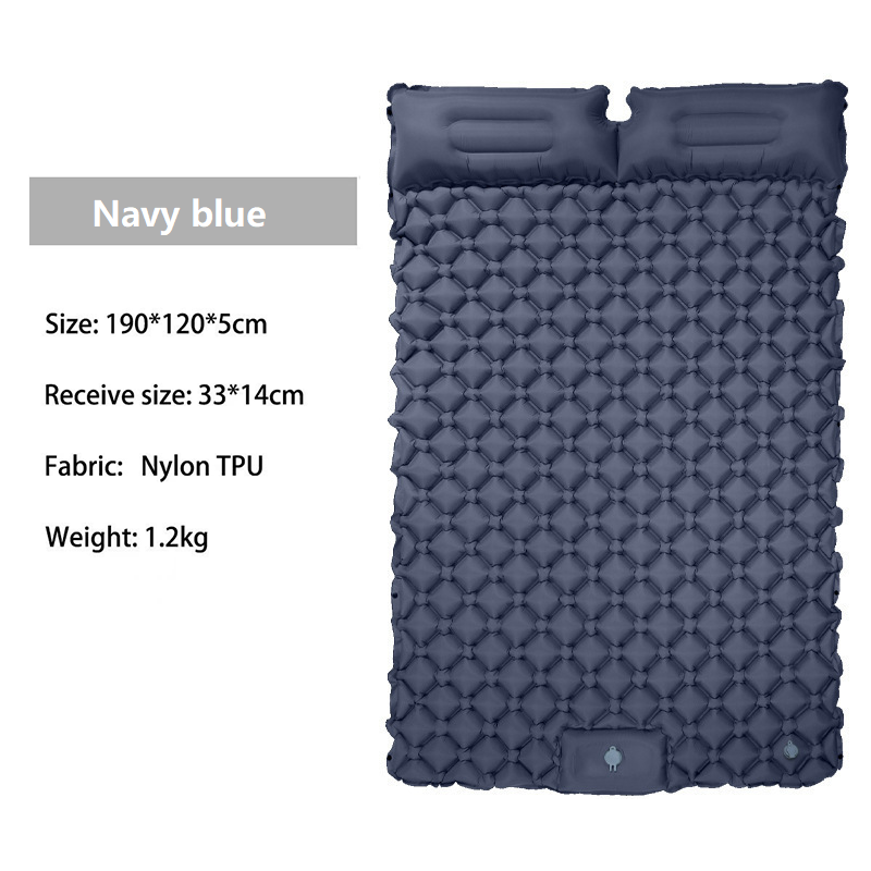 Double Outdoor Foot Pump Inflatable Sleeping Pad (190 x 120 x 5 cm)- 40D Nylon Camping Air Mattress with Built-in Pillow and Double Valve - Portable Moisture Proof Mat for Hiking Backpacking