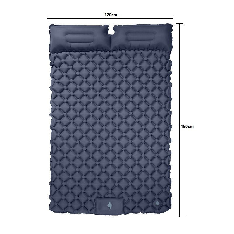 Double Outdoor Foot Pump Inflatable Sleeping Pad (190 x 120 x 5 cm)- 40D Nylon Camping Air Mattress with Built-in Pillow and Double Valve - Portable Moisture Proof Mat for Hiking Backpacking