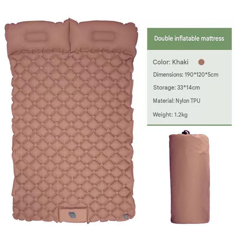 Double Outdoor Foot Pump Inflatable Sleeping Pad (190 x 120 x 5 cm)- 40D Nylon Camping Air Mattress with Built-in Pillow and Double Valve - Portable Moisture Proof Mat for Hiking Backpacking