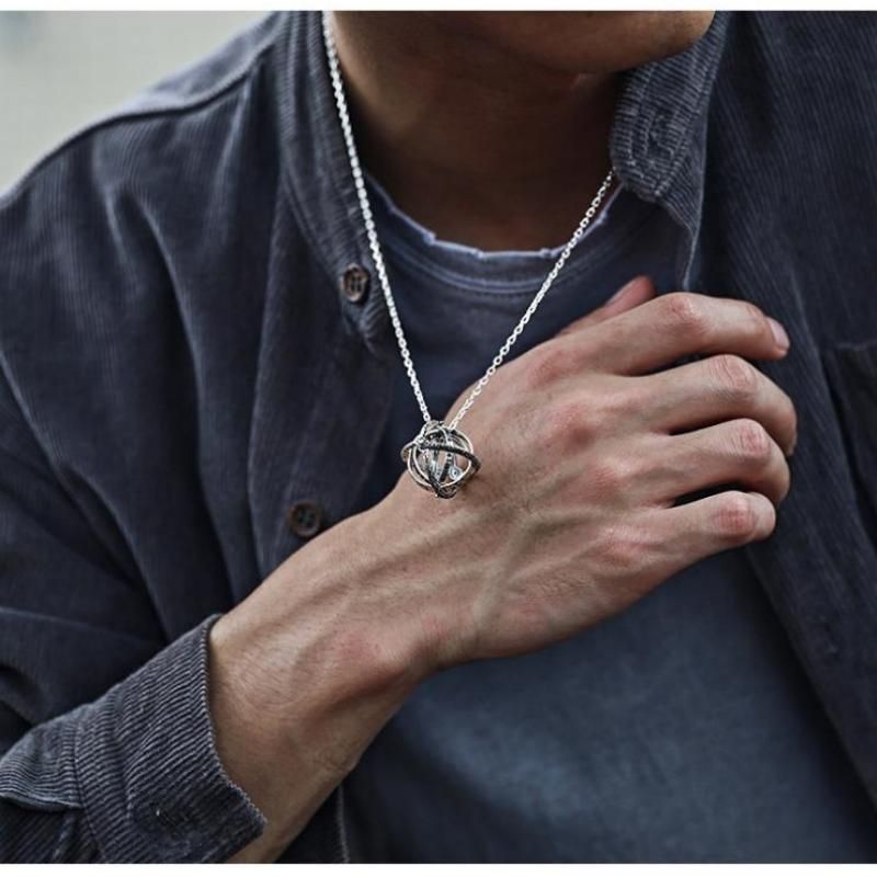 Golden US 9 Transformable Astronomical Sphere Ring - Alloy - 2-in-1 Ring and Pendant Design, Rotating Globe Structure, Retro Cosmic Style, Unisex Fashion Accessory
