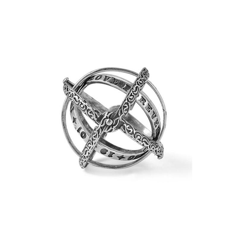 Golden US 10 Transformable Astronomical Sphere Ring - Alloy - 2-in-1 Ring and Pendant Design, Rotating Globe Structure, Retro Cosmic Style, Unisex Fashion Accessory